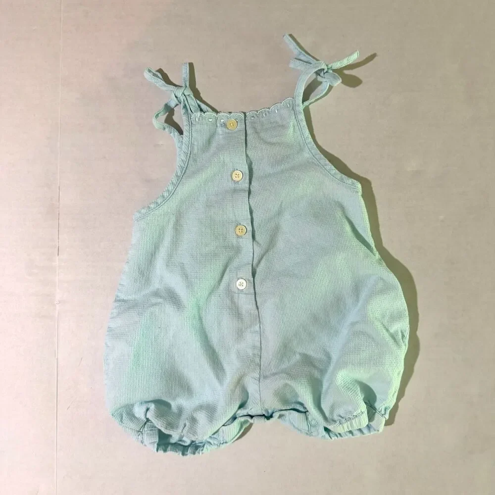 Ralph Lauren, Baby Balloon Scalloped Blue Bow Bubble Romper, 6-12m Summer Girl's